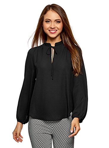 oodji Ultra Mujer Blusa Ancha con Decoración en los Hombros, Negro, ES 40 / M