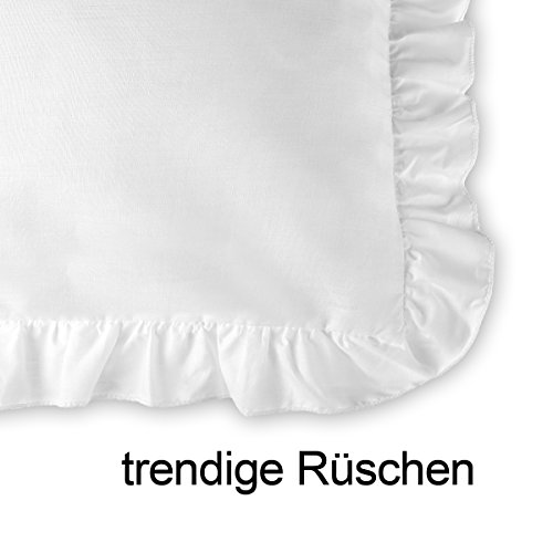 2-tlg. Bettwäsche Set Rüschen mit Reißverschluss aus 100% Baumwolle, Deckenbezug 135x200cm, Kissenbezug 80x80cm, Vintage-Stil (Weiß) - 3