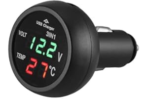 GOFORJUMP 3in1 Tres en uno Auto Digital LED Termómetro de Coche USB Cargador de automóvil Cigarrillo Voltímetro Medidor 3 Funciones 12V / 24V
