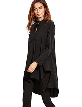 ROMWE Damen Locker Elegant Tunika Vorne Kurz Hinten Lang Langarmshirt Bluse