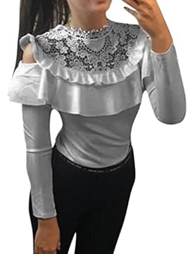 Longra Damen Sexy Bluse Elegante Blusen Spitzenbluse Weißes Hemd Damenmode Kleider Damen Schulterfreie Oberteile...
