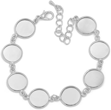12mm Round Brass Blank Bezel Bracelet Blanks Forms fit 12mm Round Cabochons Pack of 5 (Rhodium Plated)