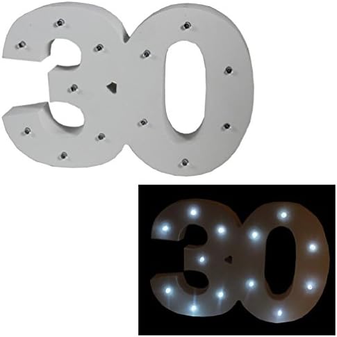 LED Light UP White Number 22cmx16cm Block Birthday Gift - 30th Birthday