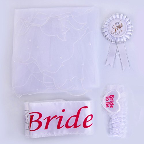 Hochzeit Braut Brautschleier zum Set, Wartoon Bride to Be Schärpe Strumpfband Abzeichen und weiße Hochzeit Brautschleier mit Kamm, 4 Stück - 7