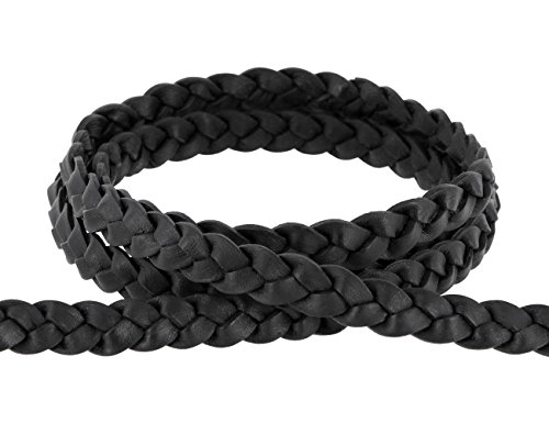 AURORIS - 1m Lederband flach geflochten 10x3 mm Farbe: schwarz