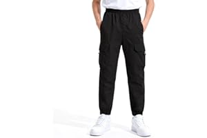 BSBUY Pantalones para Niño, Pantalones Cargo Junior Jogger con Cintura Elástica y Talón Ajustable, dos Bolsillos Grandes, 7-15 Años