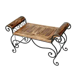 Woodopia Wooden and Wrought Iron Patio Bench (Black)