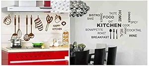 Decals Design Stylish Kitchen Wall Sticker (PVC Vinyl, 60 cm x 45 cm, Brown) & Kitchen Quote Modern Art Wall Sticker (PVC Vinyl, 50 cm x 70 cm x 1 cm, Black) Combo