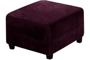 HOOWARM Stretch Ottoman Covers Round/Square Footstool Cover, Velvet Modern Removable Washable Large Stretch Pouffe Cover Anti-Slip Dustproof Foot Stool Slipcovers With Elastic Bottom Swivel chair cover(A27,33