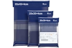 Wemk Vinted Worki wysyłkowe, opakowanie 30 plastikowych kopert wysyłkowych, 3 rozmiary, odporne na rozdarcia, samoprzylepne, wodoodporne, na ubrania, buty, książki