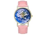 ADream Erde Blue Planet Leder Classic Style Damen Herrenuhr für ihn Ihr Geschenk