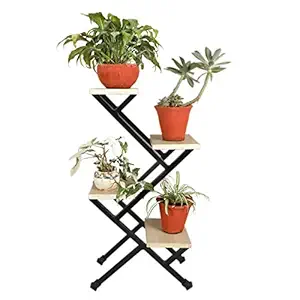 Rise Corp Metal Flower Pot Stand - 4 Tier, Foldable Plant Shelf/Display Floor Stand for Living Room/Garden/Balcony D