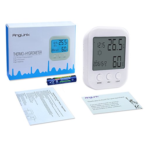 Hygrometer, AngLink Digitales Thermometer Hygrometer Thermo-Hygrometer Raumklimakontrolle Raumluftüberwachung mit Datum Wecker (Weiß) - 7