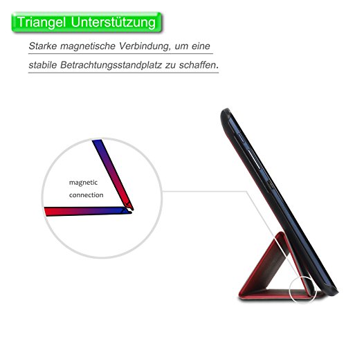 Infiland Lenovo Tab 2 A10-70 / Tab 2 A10-70L / Tab 2 A10-70F / Tab 2 A10-30F / Tab 2 A10-30L / Tab 3 10 Business/ Tab3 10 Plus Hülle Case, Ultra Dünn Tri-Fold Smart-Muschel PU Leder Schutzhülle für Lenovo Tab 2 A10-70 / Tab 2 A10-30 / Tab 3 10 Business/ Tab3 10 Plus 10,1 Zoll Tablet (mit Auto Schlaf / Wach Funktion)(Rot) - 6