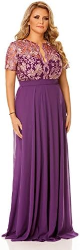 Miss Grey Womens Embroidered Gold Lace Top Maxi Empire Evening Plus Size Dress Purple 4X-Large