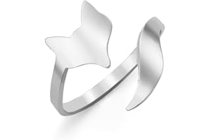 Amaxer Cute Animal Fox Ring for Girls Squirrels Dolphin Butterflies Dragonfly Stainless Steel Open Adjustable Finger Ring Jewellery
