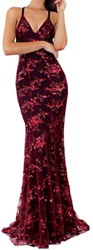 HEHEM Evening Dress Sexy Women Strappy Bandage Sleeveless V Neck Dress Sequined Cocktail Prom Gown Dress