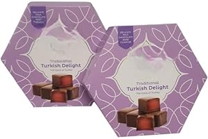 DIVAS WORLD Milk Chocolate Covered Turkish Delight – Rose Flavour – Traditional Sweet Treat Gift Box – Hexagon Boxes – Imported Turkish Confectionery (pack of 2)