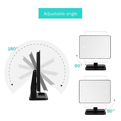 LED Makeup Spiegel mit 20 dimmbaren LED, Touch Screen Dimmen Eitelkeitsspiegel, Beleuchteter Kosmetikspiegel mit Abnehmbarem 10X Vergrößerungsfleck, Bidirektionierter Drehbarer LED Spiegel für Rasieren, Ankleiden, Tisch, Schreibtisch (Schwarz) - 4