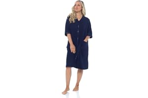 IUEG LIMITED IUEG Zip Up Dressing Gown Terry Towelling Bath Robes For Women 100% Cotton Dressing Gown Drying in Mint Blue Pink Navy Grey Mustard UK 8-34