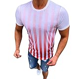 Yvelands Herren T-Shirts Kurzarm Sommer Neue Streifen Gedruckt Kurze Ärmel Modische Komfortable Bluse Tops(rot,S)