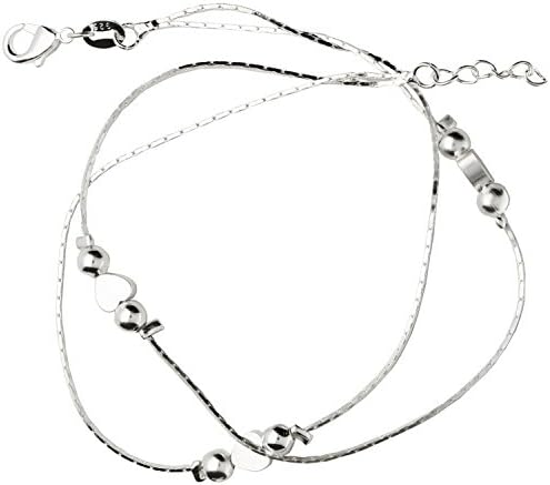 Mya Type Women's Anklet Chain Ankle Bracelet Link Foot Chain Anklet 925 Sterling Silver Heart Anklet Foot Plates Beaded Ribbon Myasiket 69