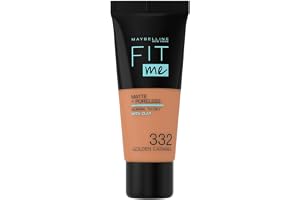 Maybelline Fit me! MATTE&PORELESS Make-up nr 332 Golden Caramel, flytande make-up, anpassar sig till hudtonen, fuktgivande, m