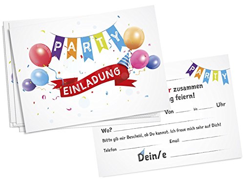 16 Einladungskarten zum Kindergeburtstag - Motiv Party - für Kinder, Jungen, Mädchen,Feier Geburtstagseinladungen im Set