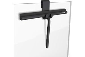 Minismus Raclette Douche en Silicone pour Portes en Verre & Vitres – Raclette pour Nettoyage de Vitre pour des Surfaces Impeccables – Aucun Perçage Requis, Support Inclus (Noir, 33 cm)
