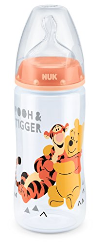 NUK Disney Winnie First Choice Plus Flasche aus PP, kiefergerechter Silikon-Trinksauger,BPA frei, 6-18 Monate, M