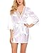 Produktbild Meaneor_Fashion_Origin Damen Satin Schieres Kimono Robe Einfarbig Morgenmantel Sexy Nachtwäsche Spitze Reizwäsche V-Ausschnitt Negligee Sleepwear Nachthemd mit G-String mit Gürtel Weiß L