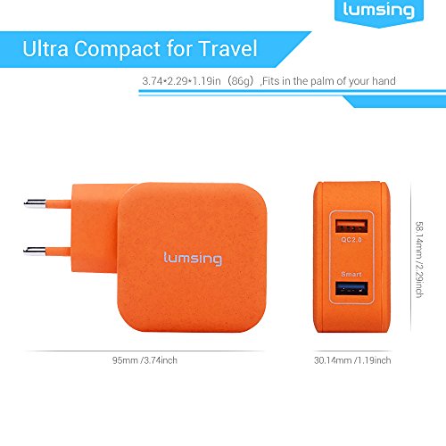Lumsing USB Schnellladegerät Quick Charge 2 Port-Ladegerät, 20W QC2.0 Dual USB Port Reise-Ladegerät für iPhone, Samsung Galaxy S5/ S6, Hinweis 4 /5 ,Google Nexus 6, Sony Xperia Z3 /Z4 Tablet Orange - 2
