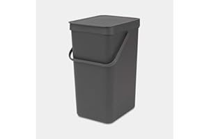 Brabantia Sort & Go Poubelle Recyclage Cuisine Gris (16L) avec Couvercle et Poignée (support mural inclus) Gratuite Sacs Poubelle PerfectFit inclus
