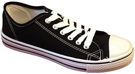 LADIES WOMENS GIRLS CANVAS LACE UP PLIMSOLL FLAT GYM SHOES SNEAKERS TRAINER PUMPS SIZE (UK 5 / EU 38, Black)