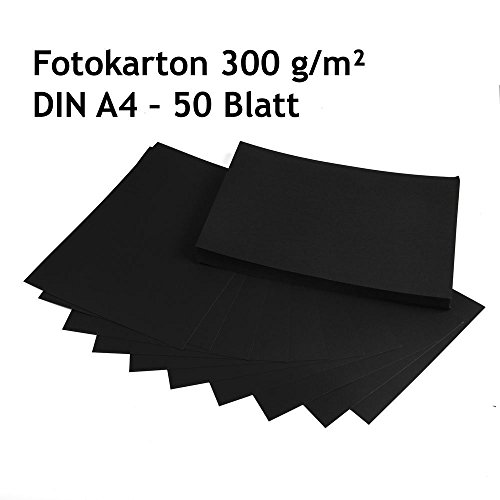 Fotokarton, Bastelkarton schwarz, 50 Blatt, DIN A4, hochwertige Qualität, 300 g/m²