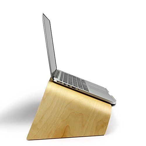 Urcover® UNIVERSAL Echt Holz Laptop Ständer Halter in Hell Braun mit Metalllippe | Samdi Edition Notebookständer | Desktop Laptopständer | Ultrabook Schreib-Tisch Halterung für Macbook, Lenovo Thinkpad uvm. - 5