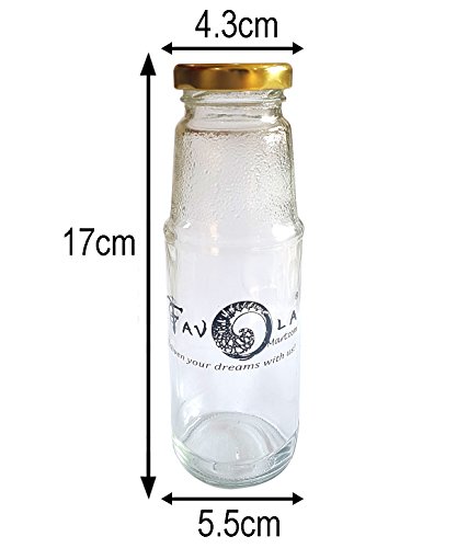 FAVOLA Glass Embossed Design Juice Bottle with Airtight Black Lid (300 ml, Transparent)-Pack of 12