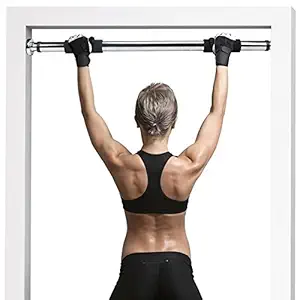 IBS Pull up Gym Bar Adjustable 64-100 cm Upperbody Strength, arms, Shoulders and abs with Comfortable Hand-Grip Cushioned Grips (Color- Black/Silver)