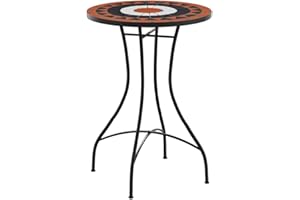 vidaXL Mosaic Bistro Table - 50x70 cm Garden/Patio Furniture, Terracotta/White, Round Ceramic Top, Powder-Coated Iron Frame, Indoor/Outdoor Use