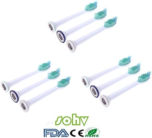 Sohv® Replacement Toothbrush heads Compatible With Electric Toothbrush Philips Sonicare HX6013/16/66(HX6014/05/26/33/35) ProResults ,Standard ,white, 9 pcs (3packs)