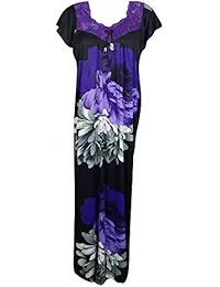 Indiatrendzs Women Satin Nighty Designer Floral Printed Lace Neckline Sleepwear Free Size