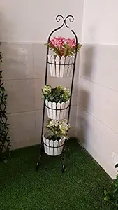 Wonderland Metal and Wood Plant Stand with 3 Pots for Home, Garden D