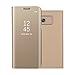 Produktbild Galaxy A3 2017 Hülle Spiegel Cover,Samsung Galaxy A3 2017 Spiegel Ledertasche,FNBK Ultra-Slim Mirror Case Cover Flip Schutzhülle Clear Handyhülle Brieftasche mit Handy Ultra PC Luxus Mirror Scratch Bumper Handytasche Backcover Standfunktion Dünn Stoßfest Standing Bookstyle PU Ledertasche Überzug Hart Zurück Schale Cool Männer Frauen Slim Fit Shell Anti-Scratch Volle Ecke 360 Schutz Wallet für Samsung Galaxy A3 2017,Gold