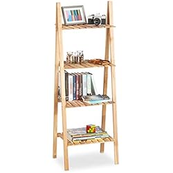 Relaxdays - Estantería de Madera de Nogal con diseño de Escalera de Mano, Ideal para baño,131 x 46 x 34 cm Aprox, Color Natural