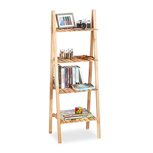 Relaxdays - Estantería de Madera de Nogal con diseño de Escalera de Mano, Ideal para baño,131 x 46 x 34 cm Aprox, Color Natural