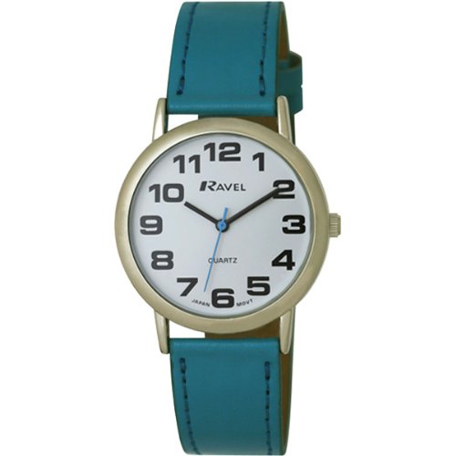 Ravel Large Case Fashion on PU Strap Women's Quartz Watch with White Dial Analogue Display and Blue Plastic Strap R0105.13.6
