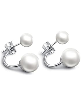 Blingery Damen 925 Silber Elements Doppelt Perle Ohrstecker Ohrringe für Damen Mädchens