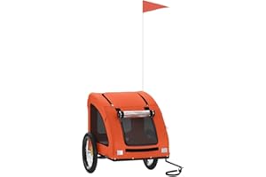 vidaXL Remolque de Bicicleta Mascotas Hierro Tela Oxford Naranja, Remolque para Bicicletas, Remolque para Mascotas, Carrito para Bicicletas