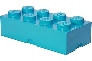 ROOM COPENHAGEN LEGO Storage Brick 8 Knobs MEDIUM AZUR - Stackable Plastic Storage Box with Lid for Kids and Adults Ideal Desk Organizer and Toy Box - 12.1L Capacity