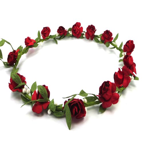 Bride Boutique Wedding Bridesmaid Boho Floral Flower Festival Forehead Headband Hair Garland (Red Rose)